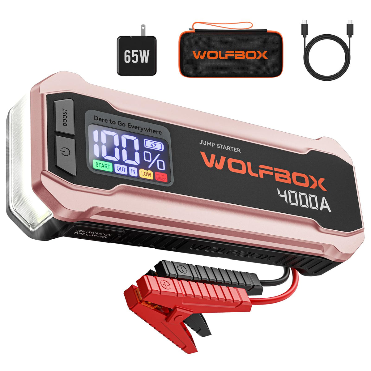 12V Pink Portable Car Jump Starter with 65W Quick Charger F754