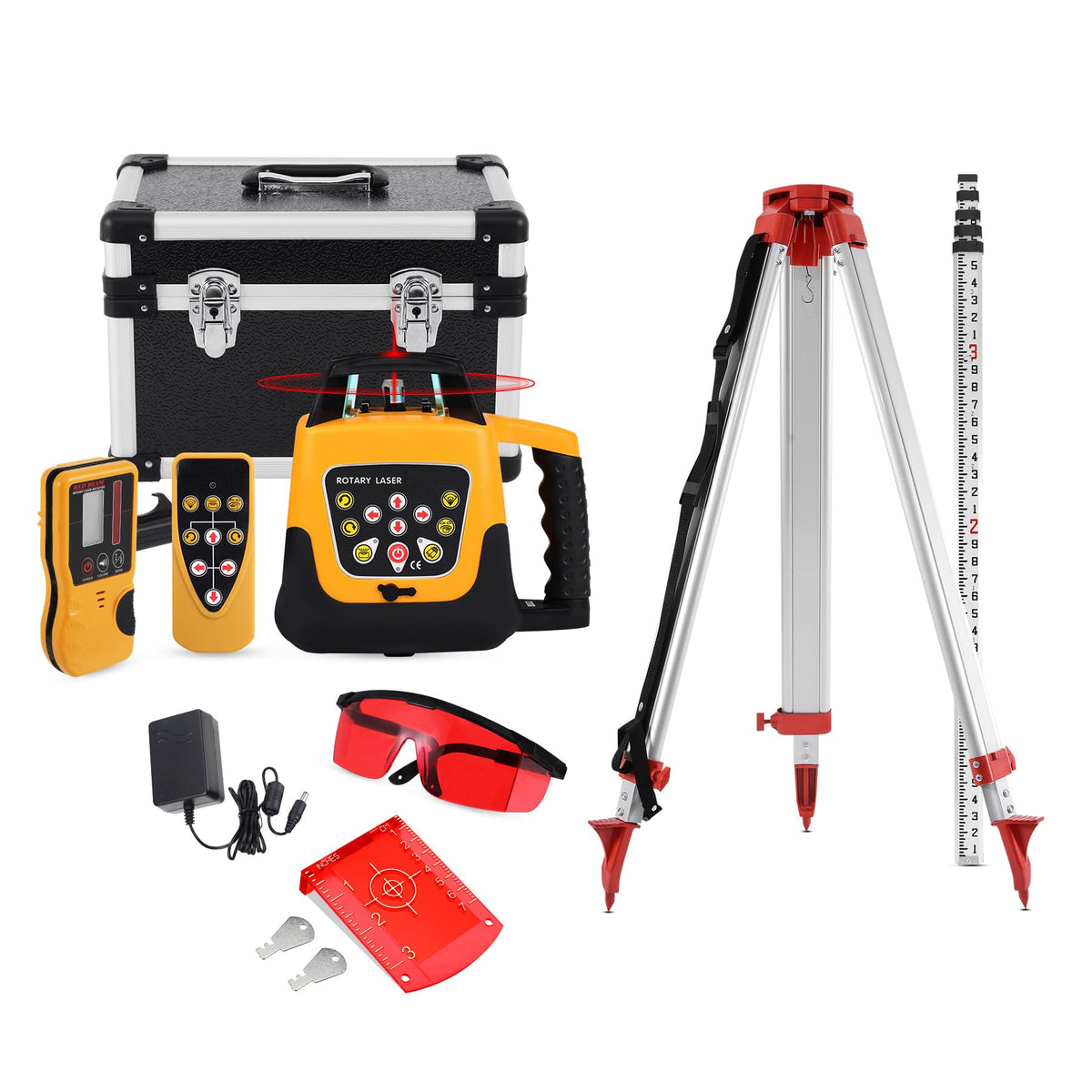 Red Beam Rotary Laser Level Kit with Tripod C9049