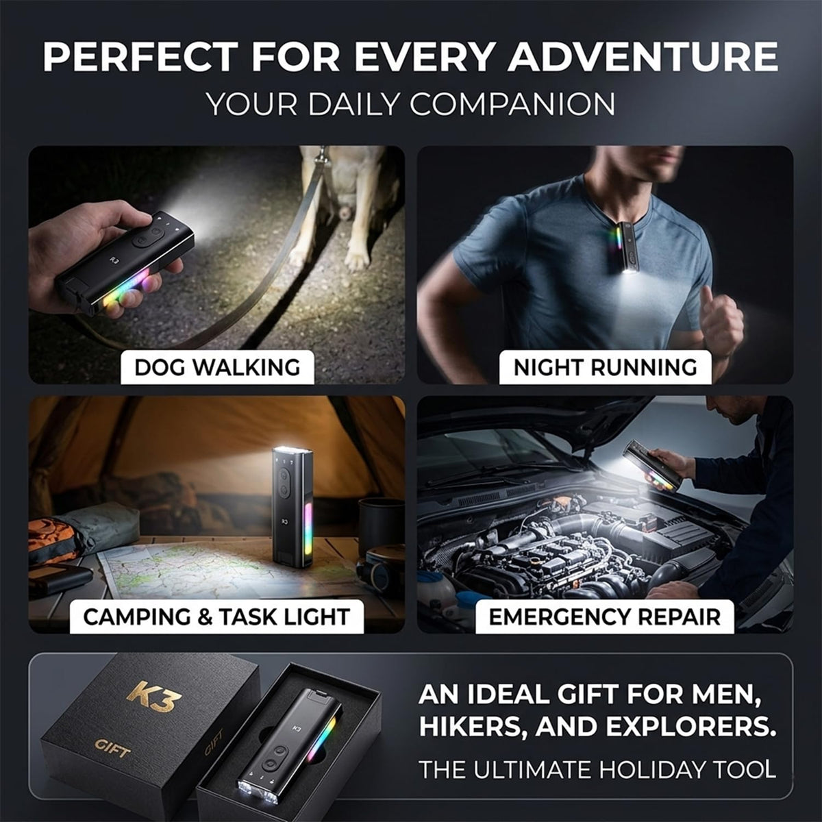 800 Lumens Rechargeable EDC Keychain Flashlight with UV & Red LED N579434