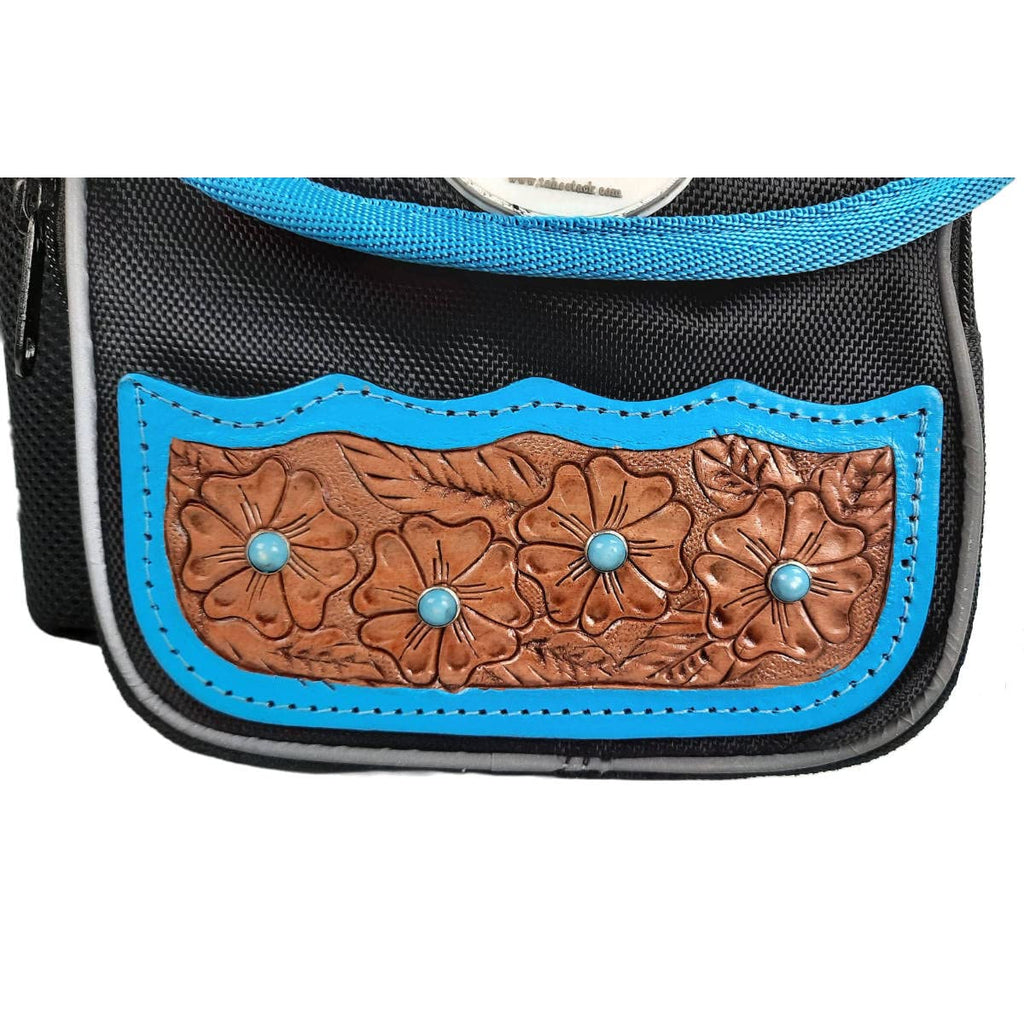 Turquoise Flower 1680D Nylon Western Horn Storage Bag with Hand Tooled Leather Accents M87265