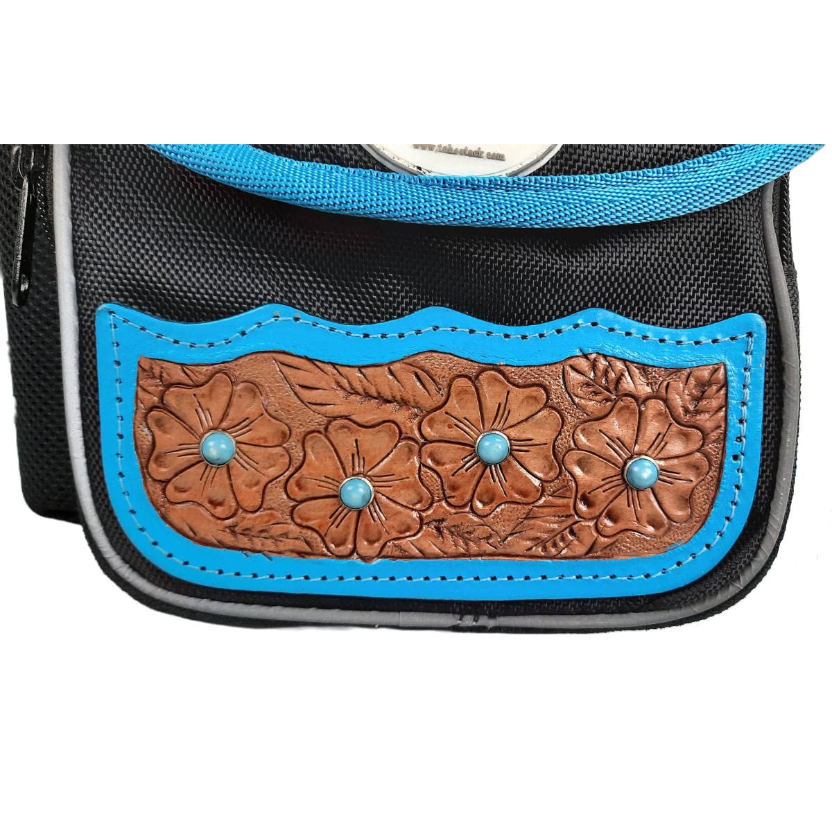 Turquoise Flower 1680D Nylon Western Horn Storage Bag with Hand Tooled Leather Accents M87265