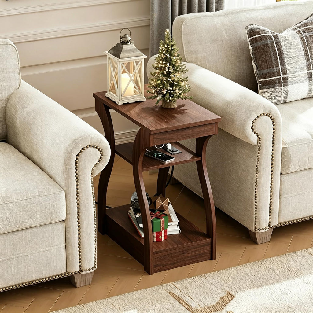 Brown End Tables Set of 2 with Charging Station N1604