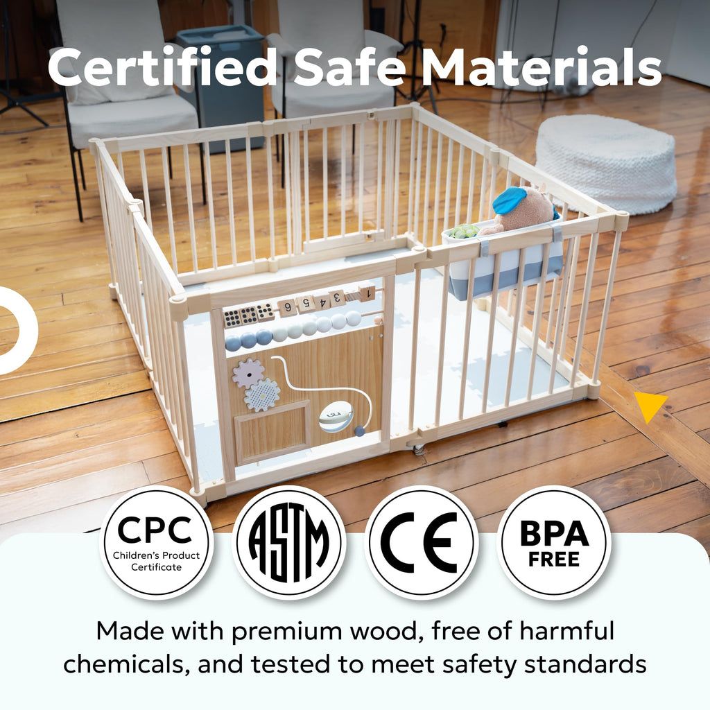 Foldable Wooden Baby Playpen with Gate N13614