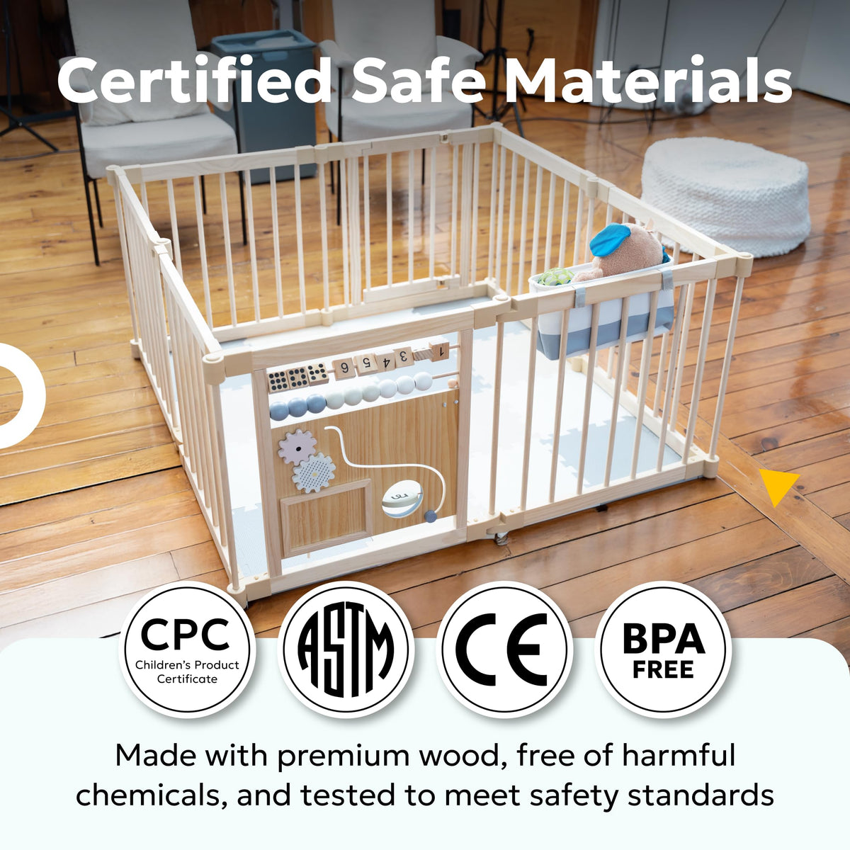 Foldable Wooden Baby Playpen with Gate N13614