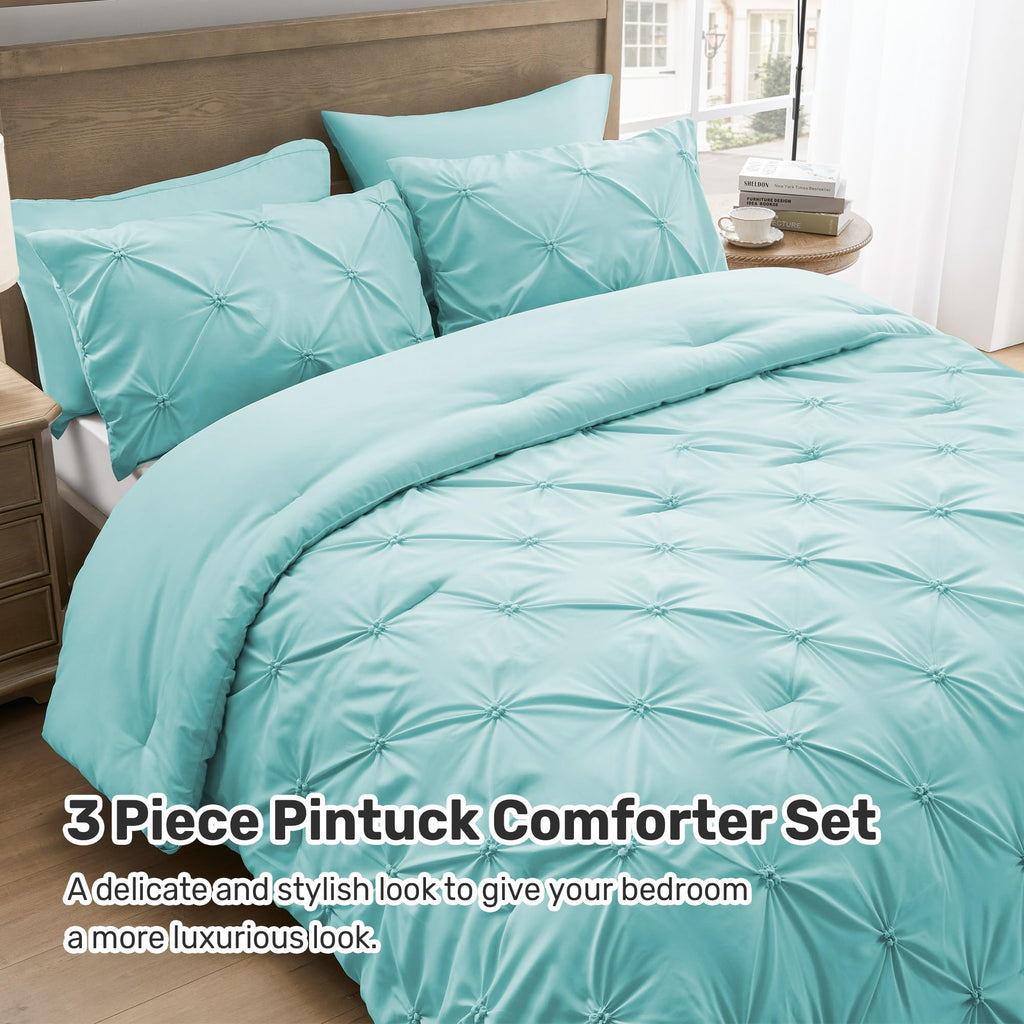King Size Aqua Blue Pintuck Comforter Set N759