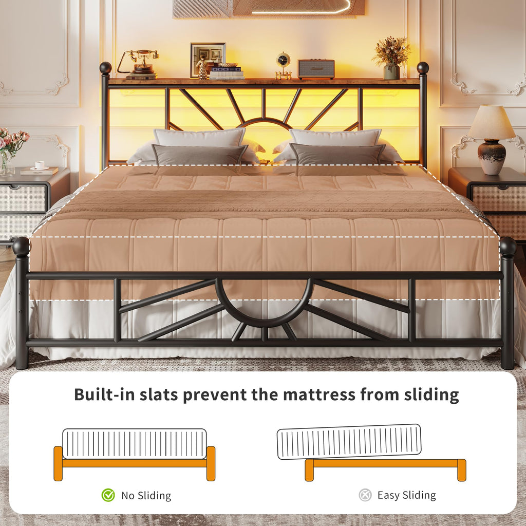 King Size Metal Platform Bed Frame with LED Lights F6425