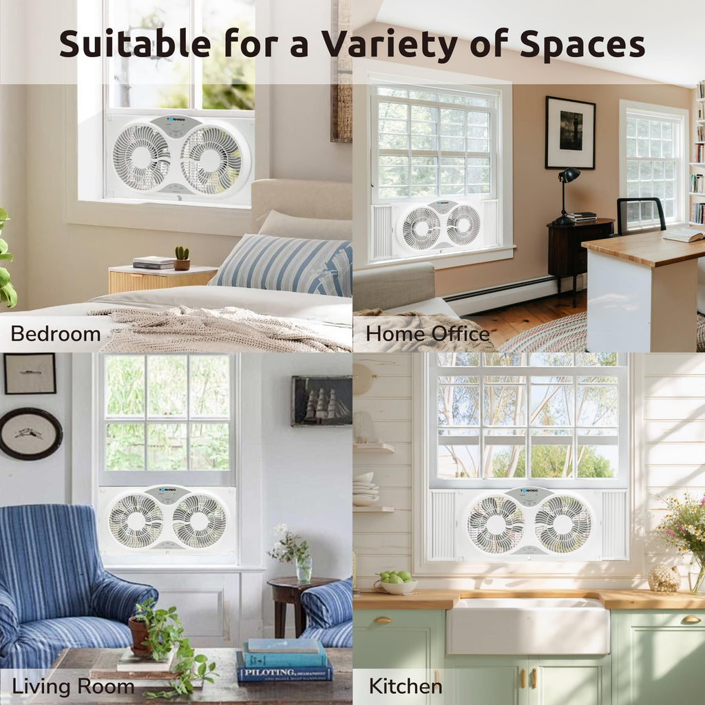 9 Inch Dual Window Fan with Remote Control, 3-Speed, White I99789