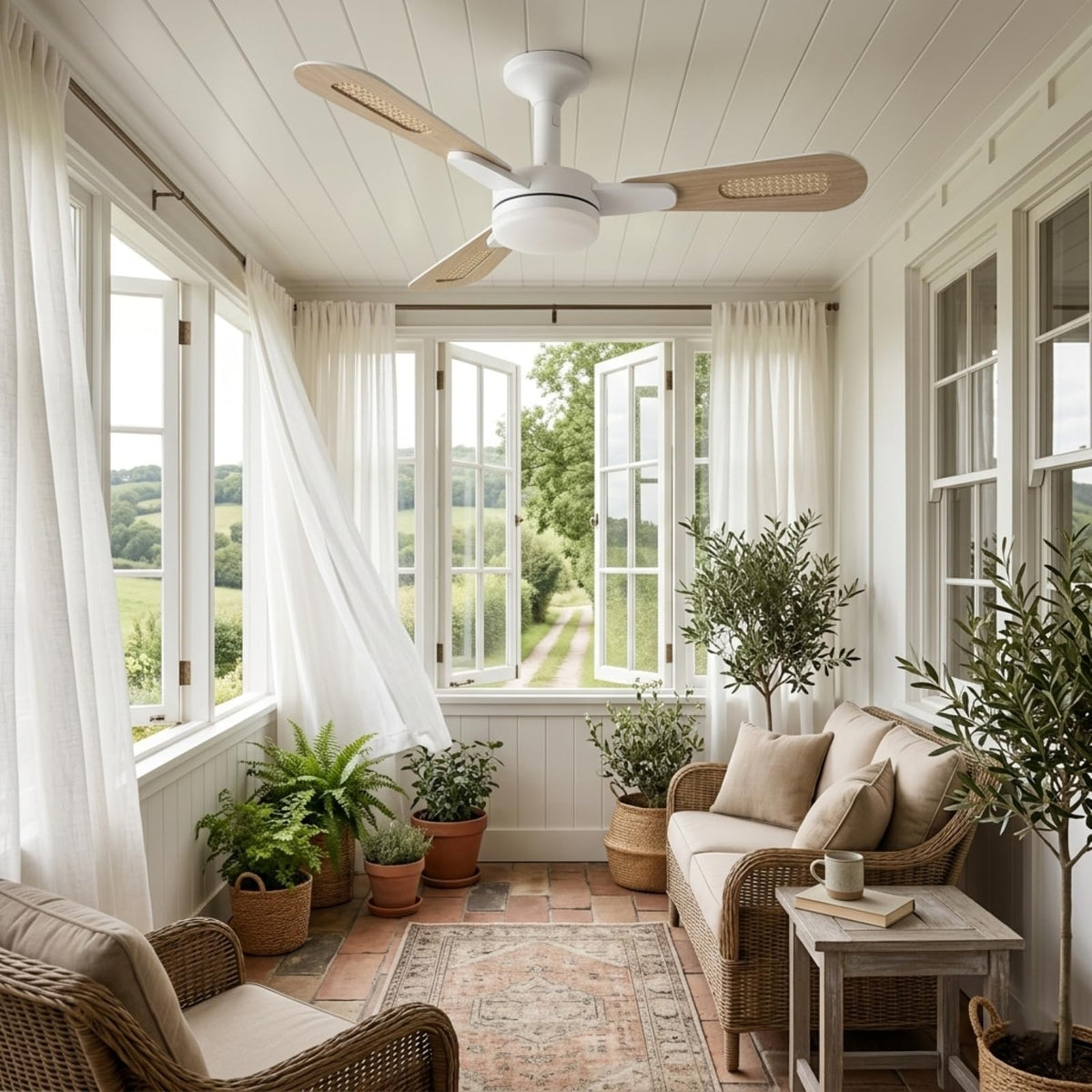 42 inch White Flush Mount Ceiling Fan with Lights and Remote A262946