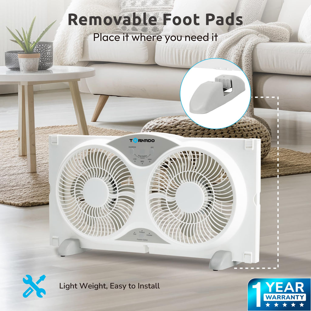 9 Inch Dual Window Fan with Remote Control, 3-Speed, White I99789