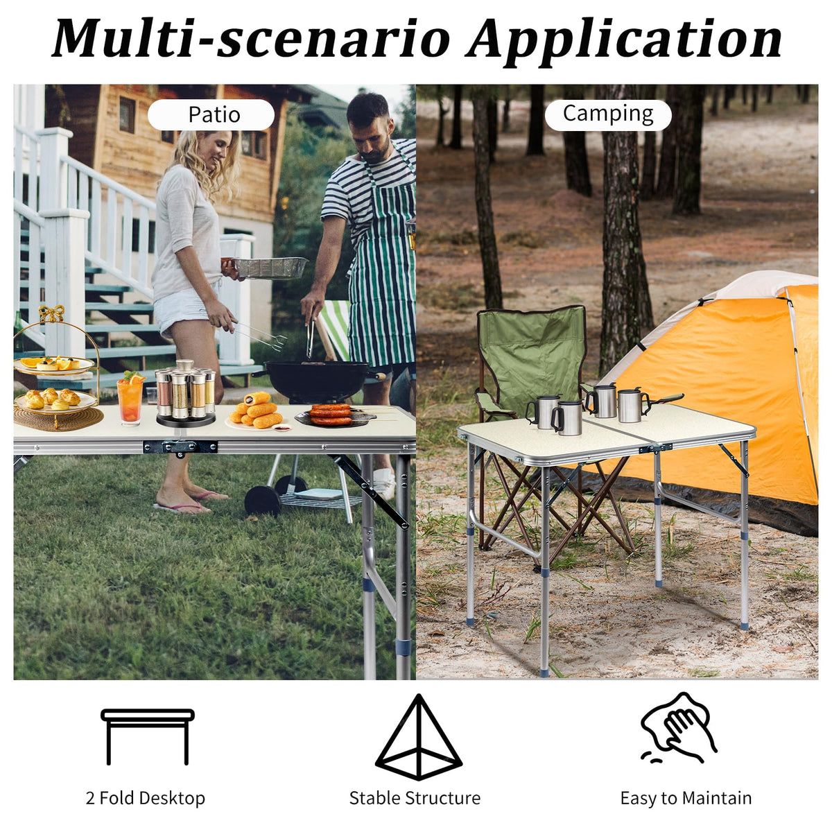3ft Portable Aluminum Folding Picnic Table with Carry Handle E39314