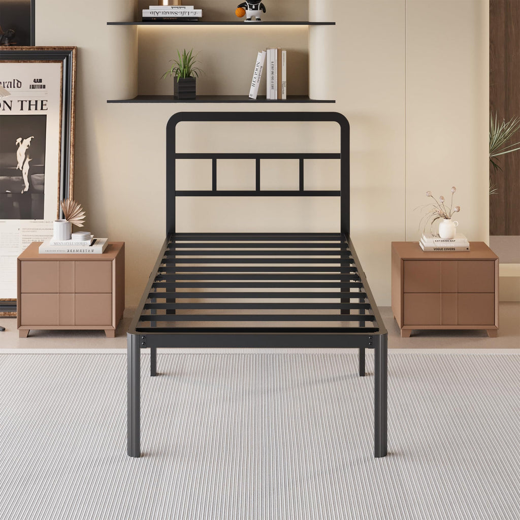 18 Inch Twin XL Black Metal Bed Frame with Headboard X625