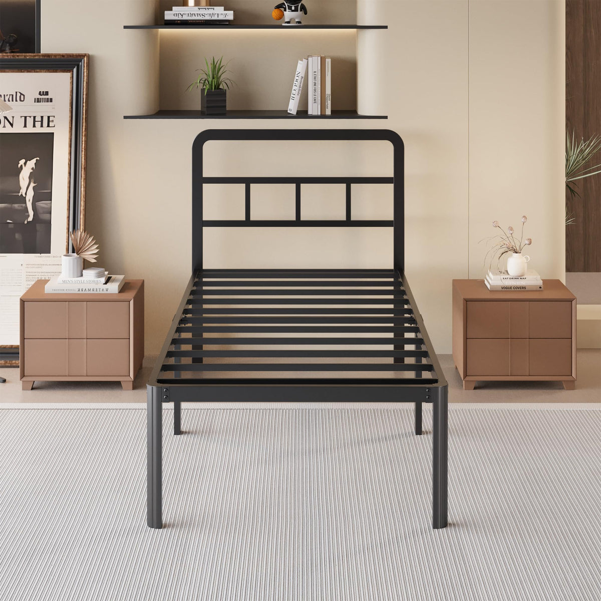 18 Inch Twin XL Black Metal Bed Frame with Headboard X625
