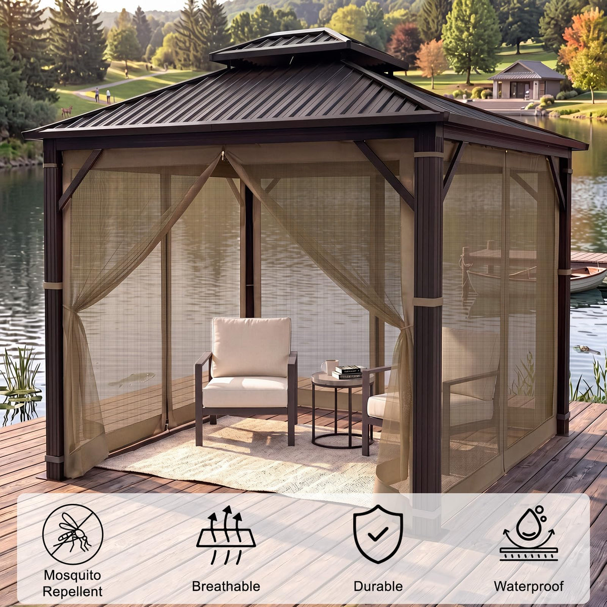 10x12 4-Panel Mosquito Netting Sidewall with Zipper T33660