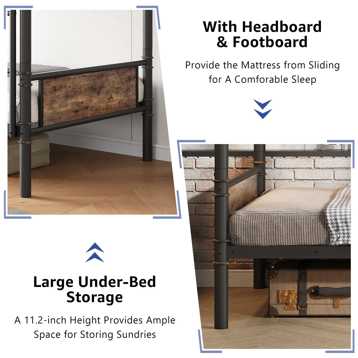 Twin Over Twin Metal Bunk Bed with Ladder and Guardrail A92031