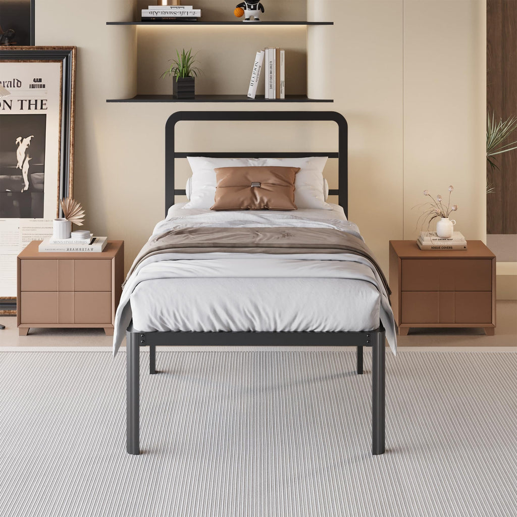 18 Inch Twin XL Black Metal Bed Frame with Headboard X625