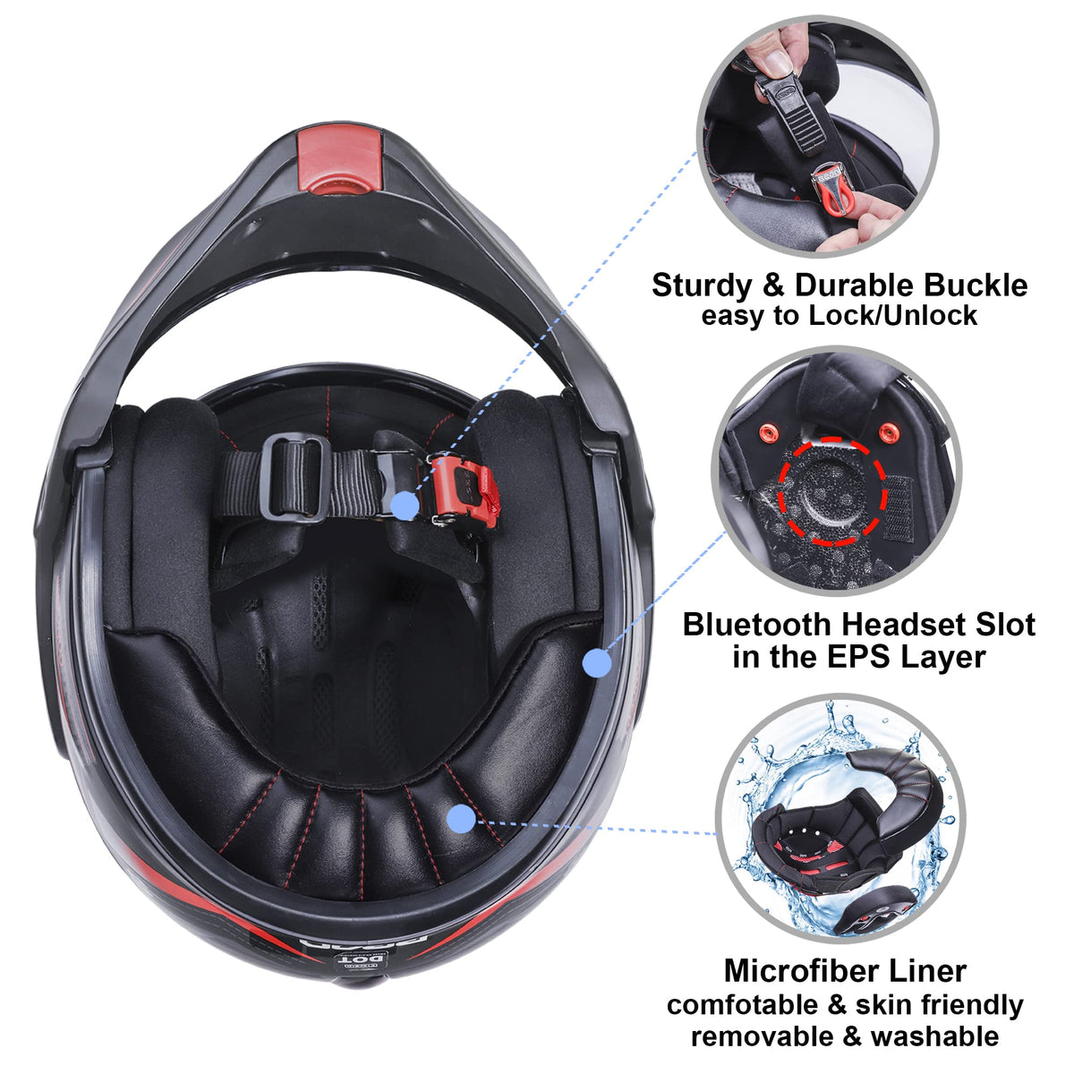 Full Face Motorcycle Helmet DOT Approved Modular with Anti-Fog Dual Visors X107223