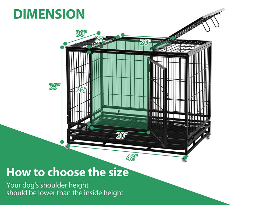 48'' Heavy Duty Metal Dog Crate with Wheels L5488