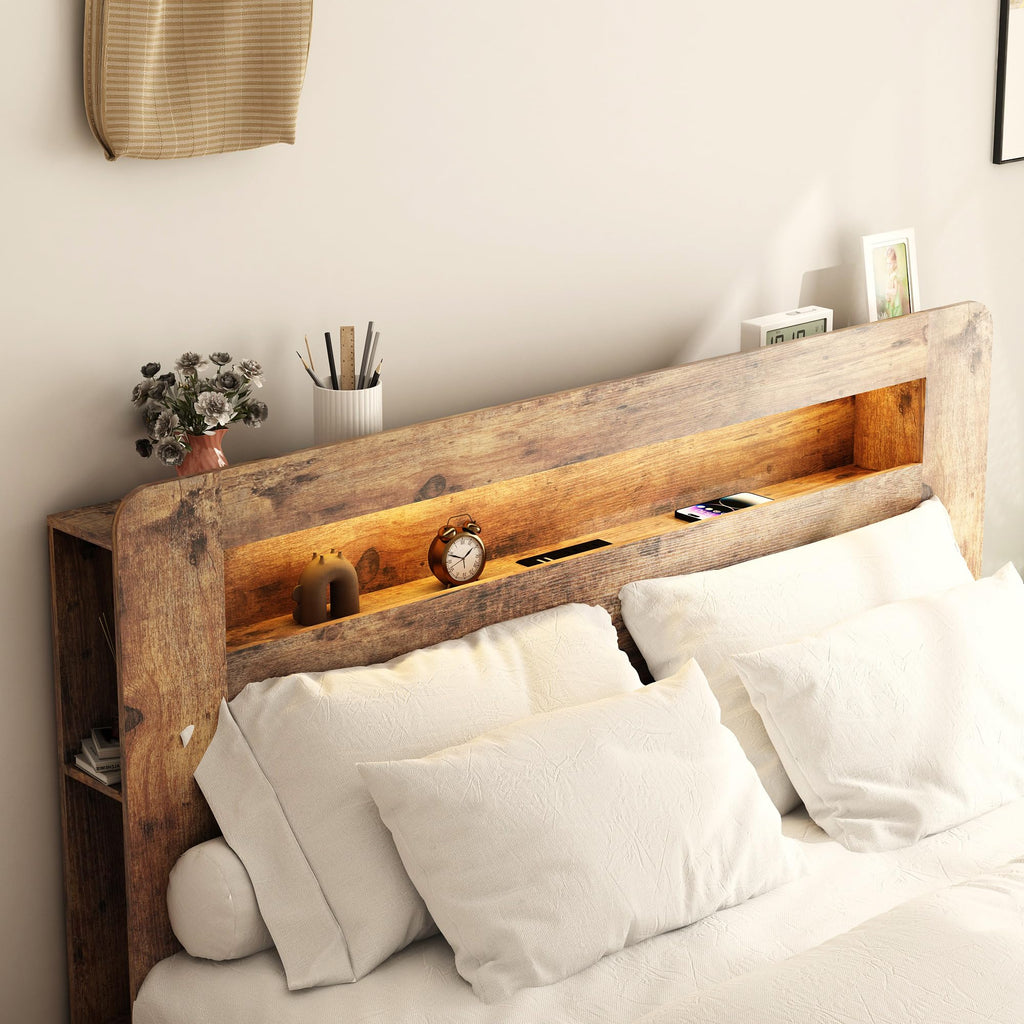Full Size Dark Brown Wood Platform Bed Frame with Storage Z9447