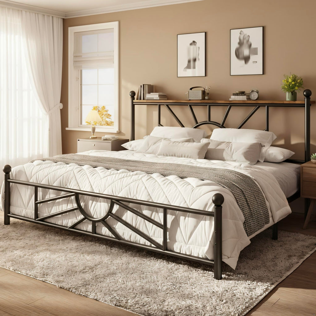 King Size Metal Platform Bed Frame with LED Lights F6425