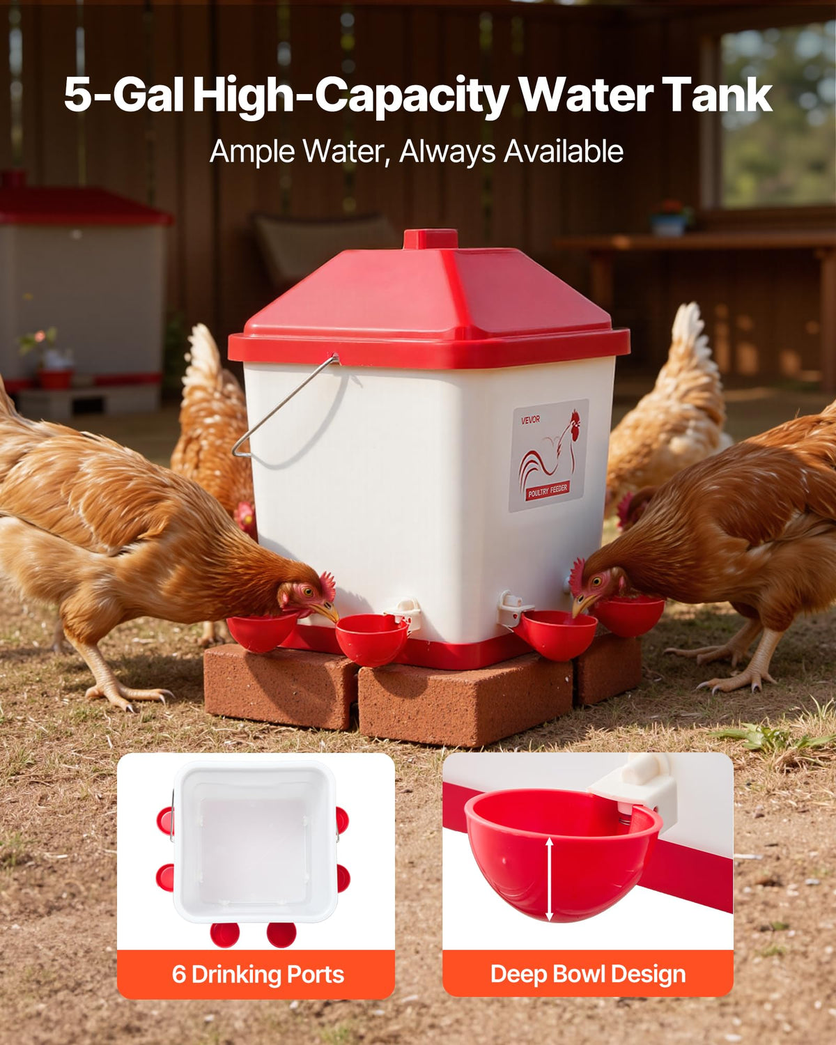 5 Gallon Automatic Chicken Waterer with 6 Water Ports I878082