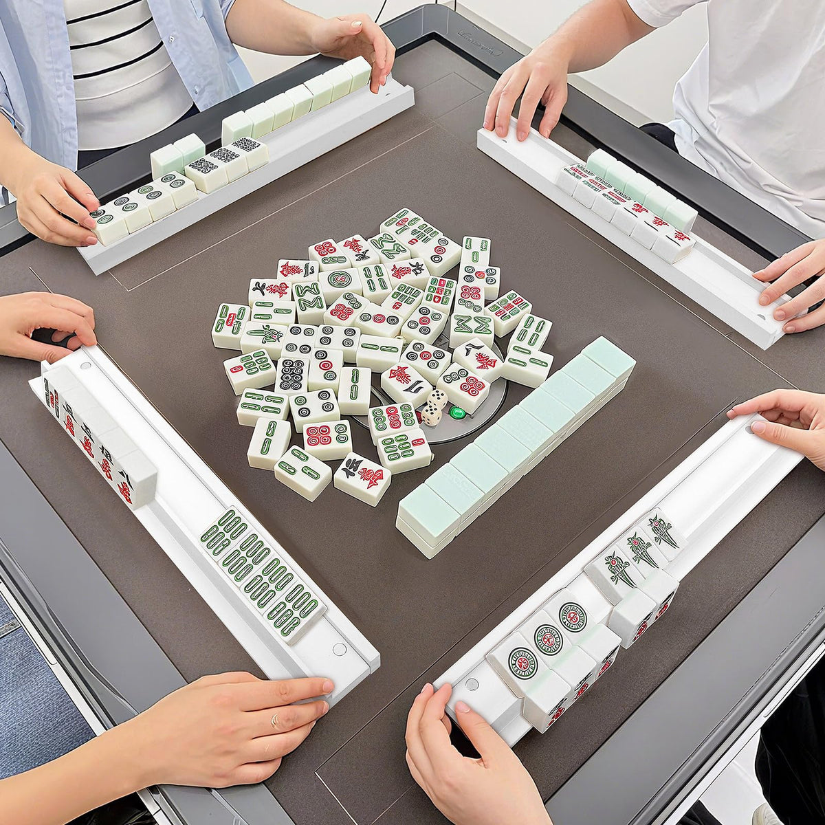 Pine Wood Mahjong Racks with Pushers Set of 4 B3148