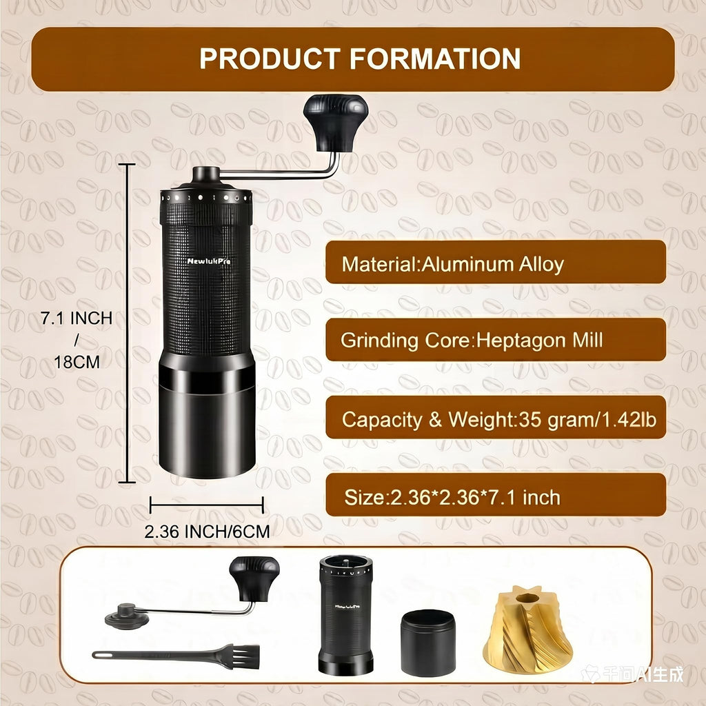 Manual Coffee Grinder, Titanium Conical Burr, 35g Capacity Y432