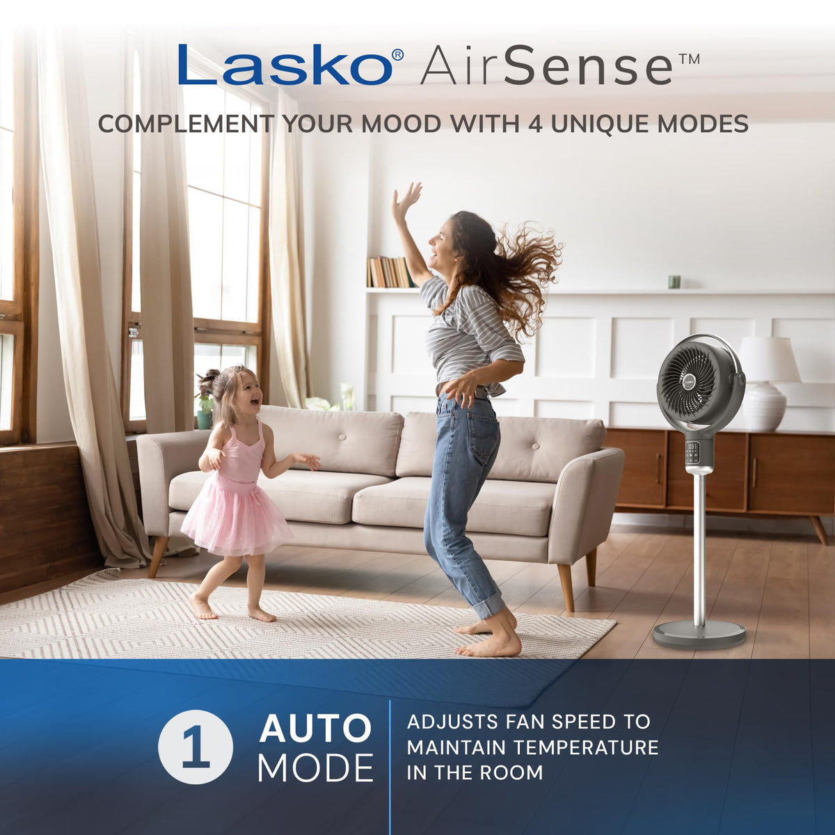 Pedestal Fan with Remote Control, Adjustable Height, Night Light, Gray A4000
