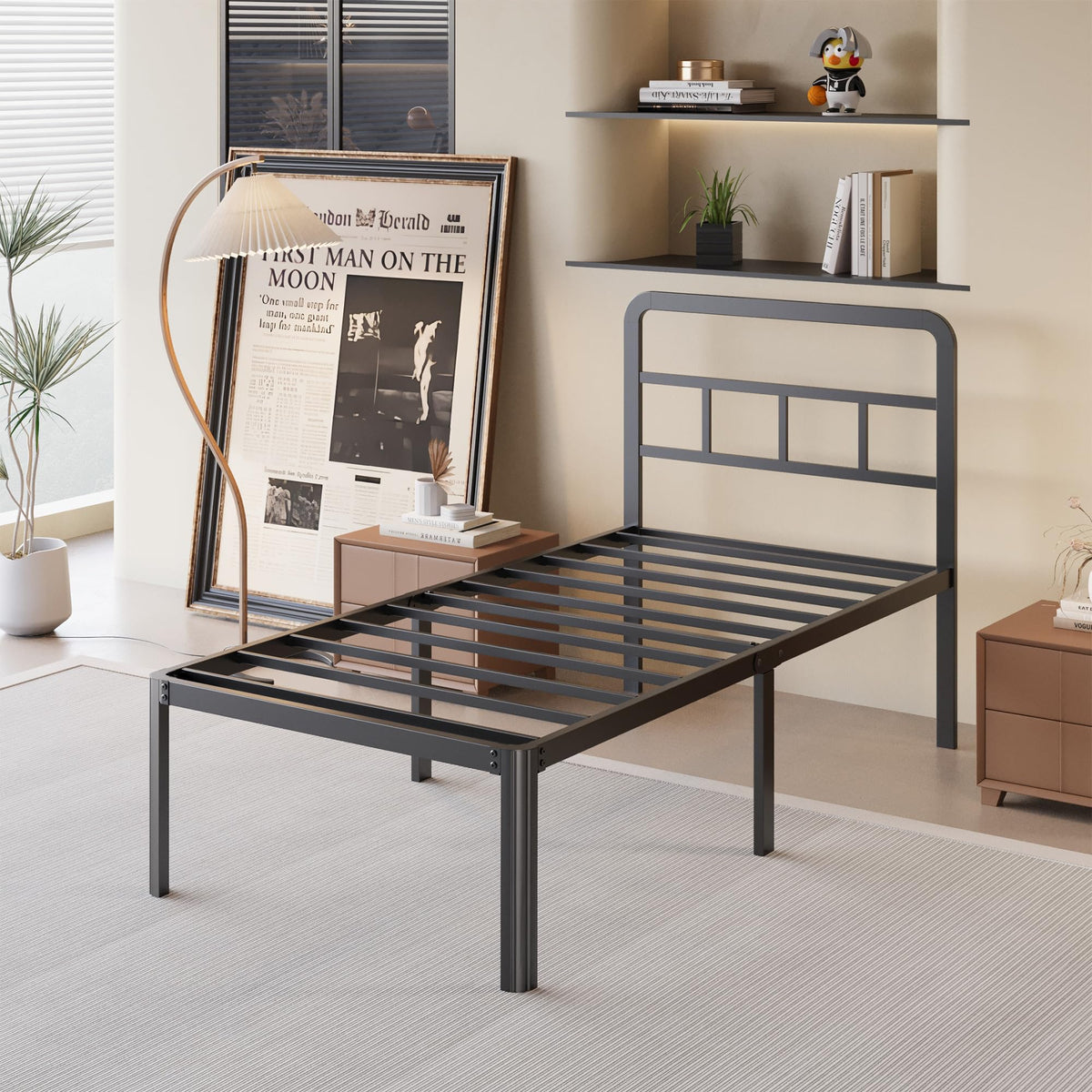 18 Inch Twin XL Black Metal Bed Frame with Headboard X625