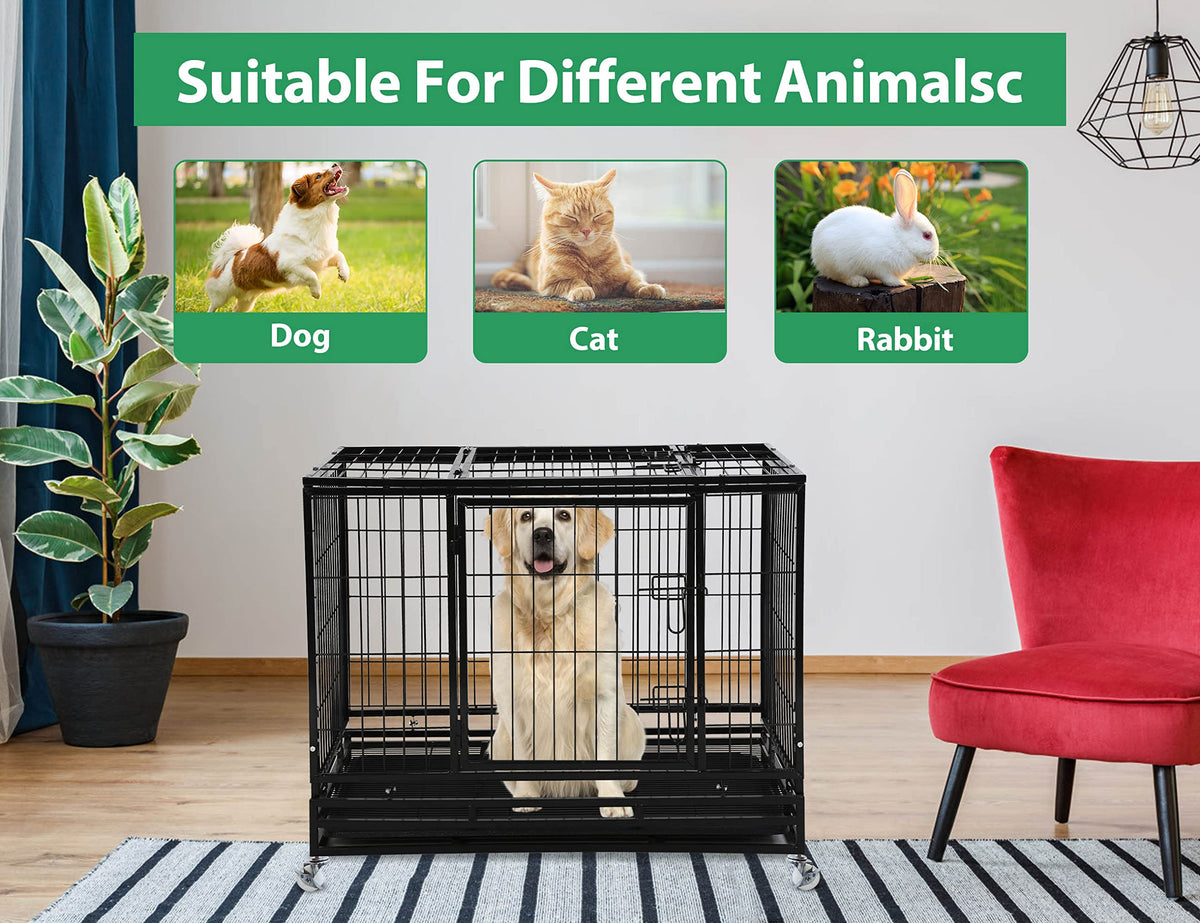 48'' Heavy Duty Metal Dog Crate with Wheels L5488