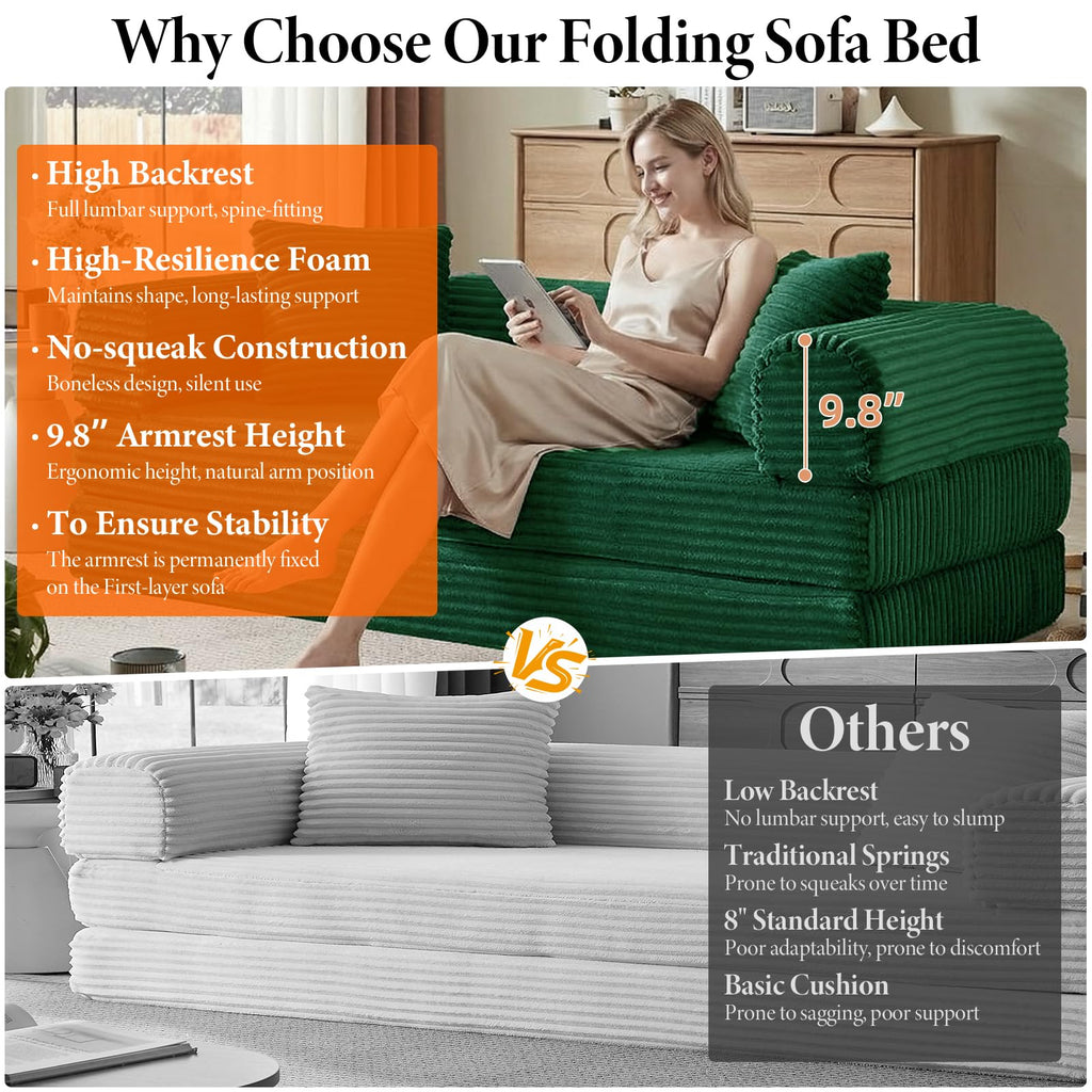 Green Corduroy Convertible Futon Sofa Bed A414