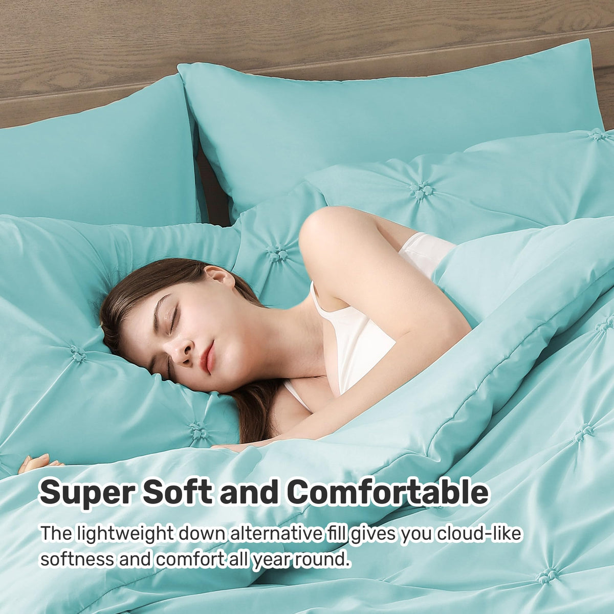 King Size Aqua Blue Pintuck Comforter Set N759