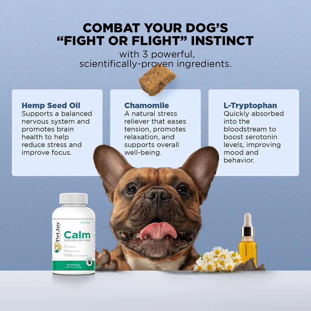 Hemp Calming Chews for Dogs with Chamomile 60 Bacon Treats J4296