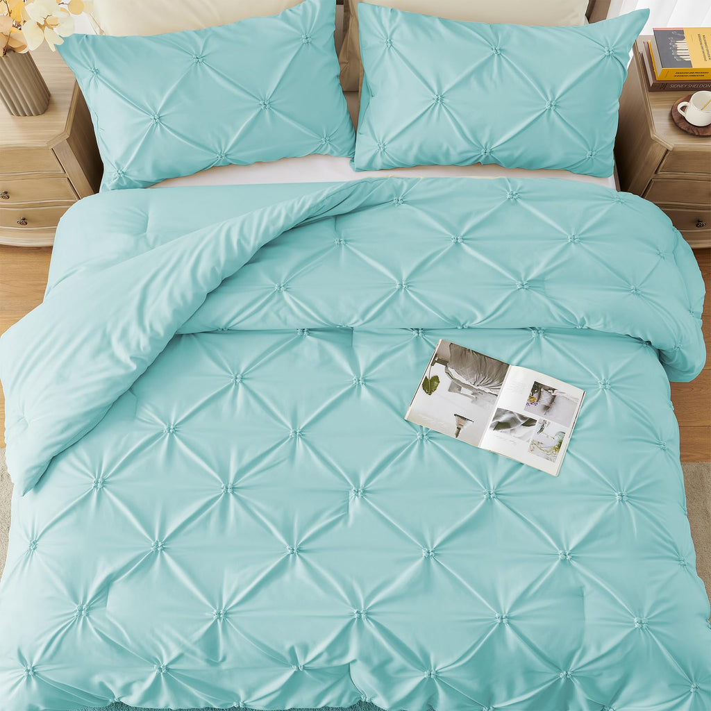 King Size Aqua Blue Pintuck Comforter Set N759