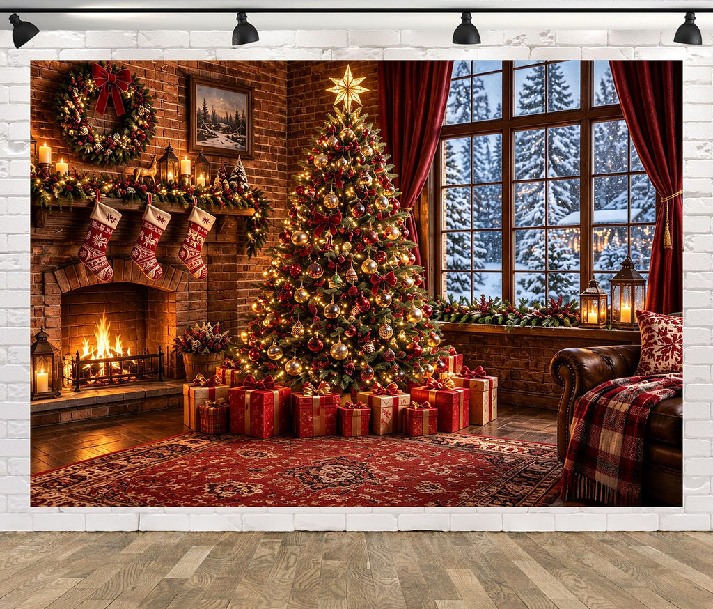 Fabric Christmas Window Backdrop F24074