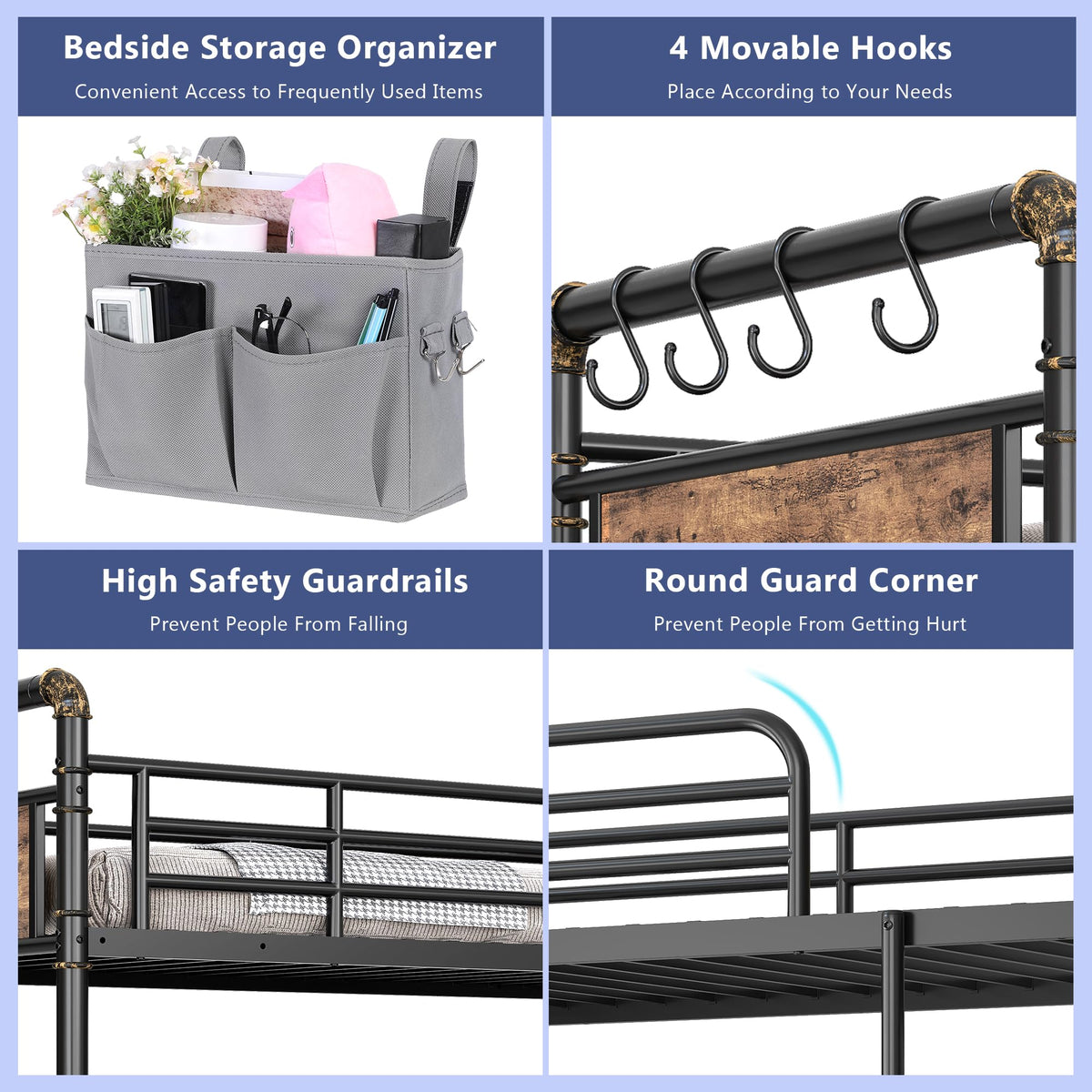 Twin Over Twin Metal Bunk Bed with Ladder and Guardrail A92031