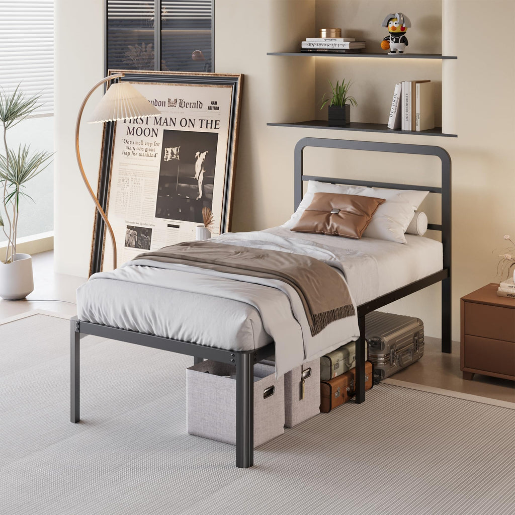 18 Inch Twin XL Black Metal Bed Frame with Headboard X625