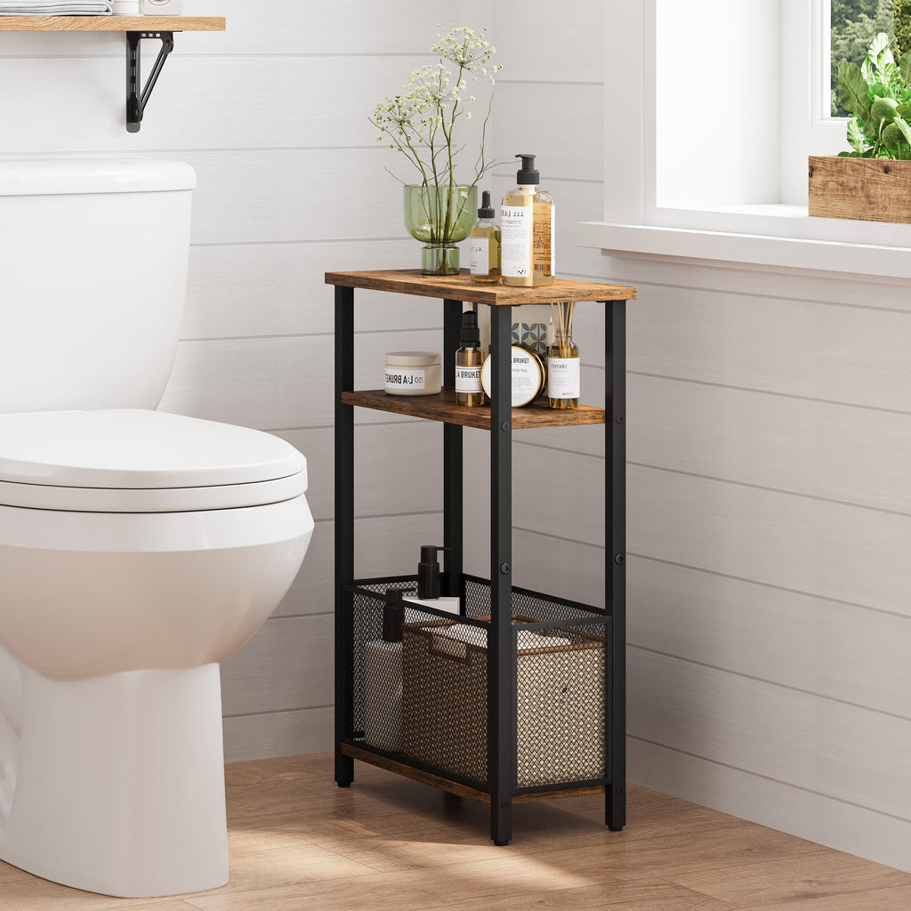 Narrow 3 Tier Side Table with Storage Basket Y76627