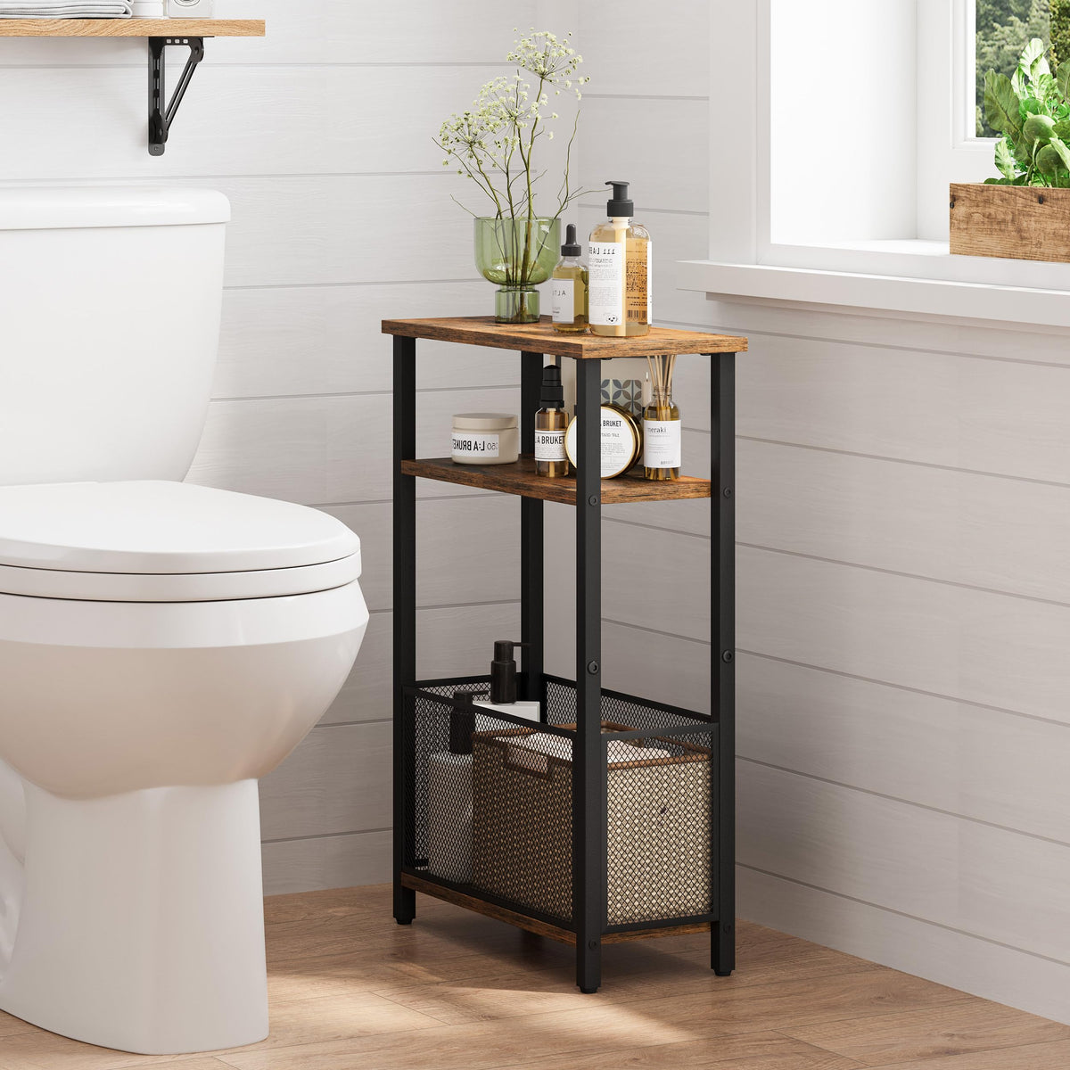 Narrow 3 Tier Side Table with Storage Basket Y76627