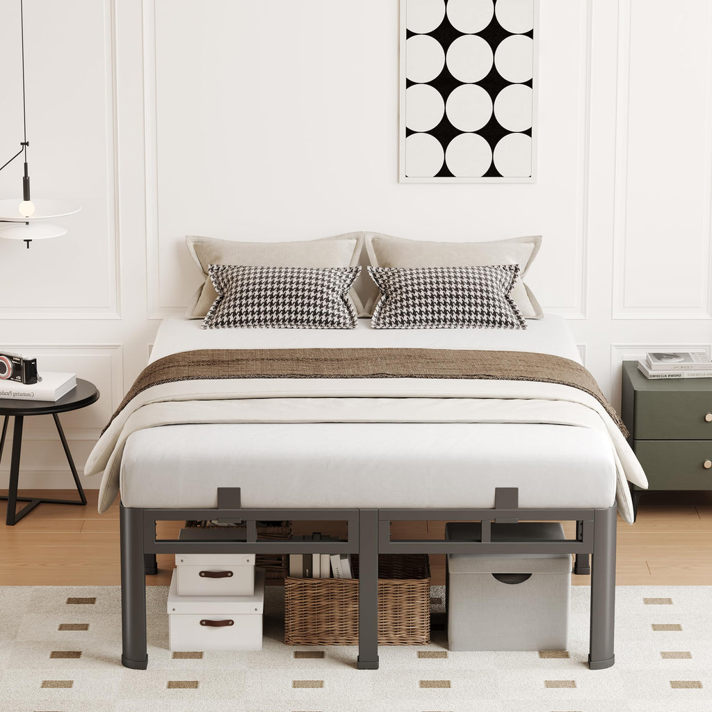 Queen 18 Inch Tall Metal Platform Bed Frame T579443