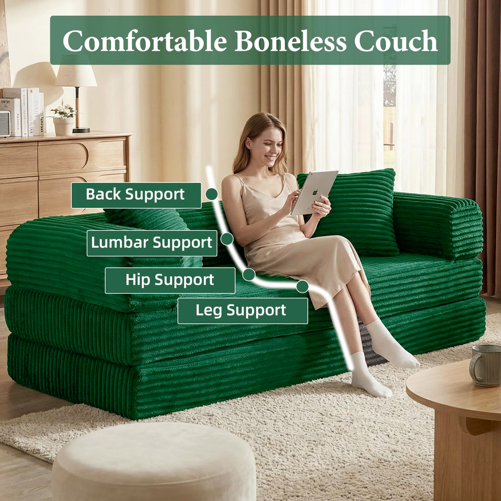 Green Corduroy Convertible Futon Sofa Bed A414