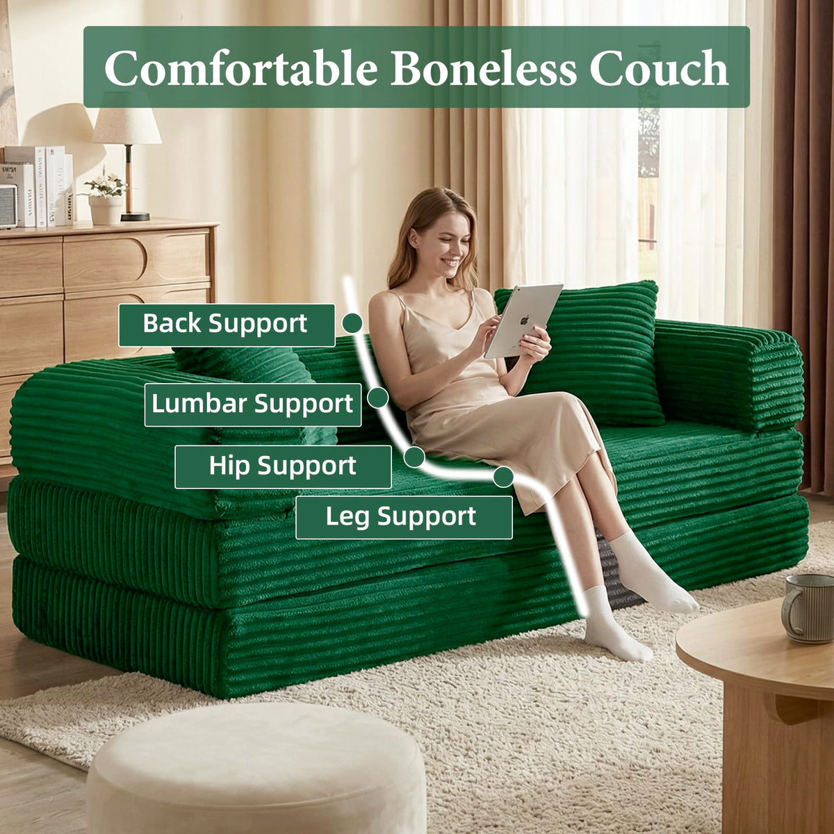 Green Corduroy Convertible Futon Sofa Bed A414