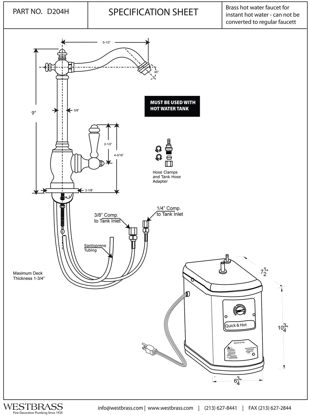 9" 1-Handle Hot Water Dispenser Faucet with Heating Tank, Oil Rubbed Bronze W83976