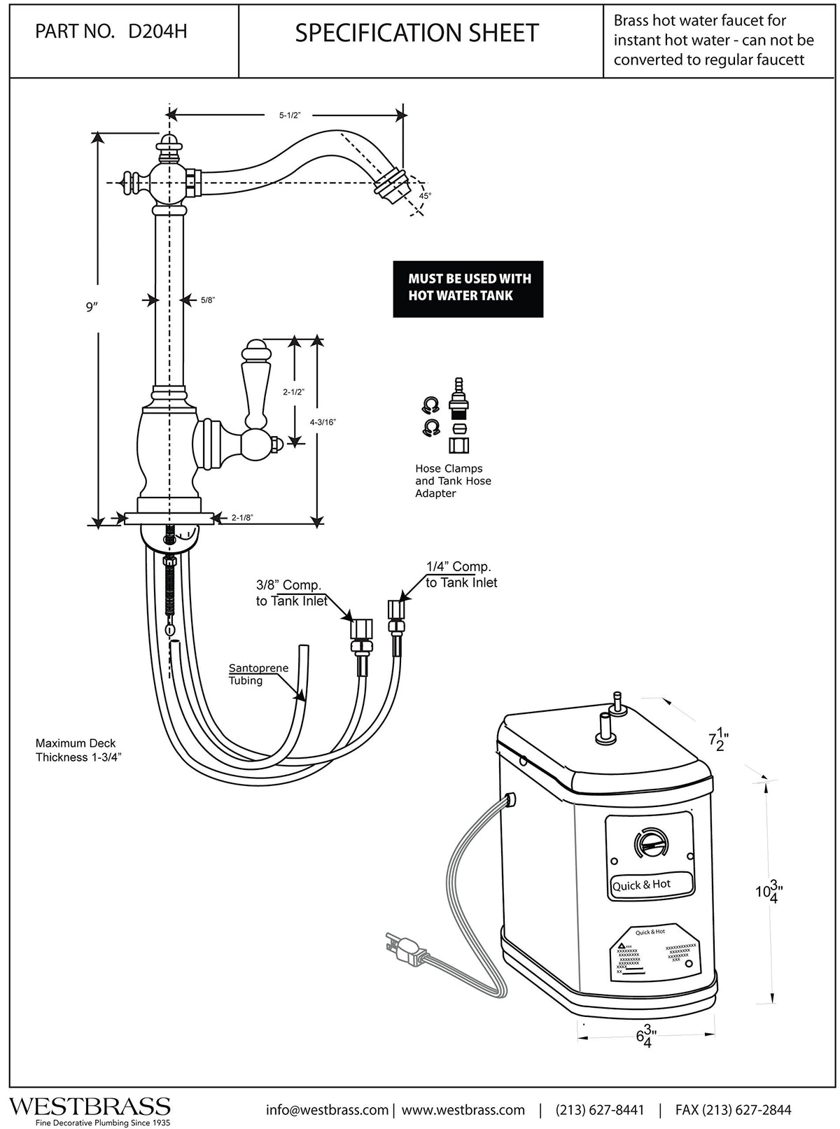 9" 1-Handle Hot Water Dispenser Faucet with Heating Tank, Oil Rubbed Bronze W83976