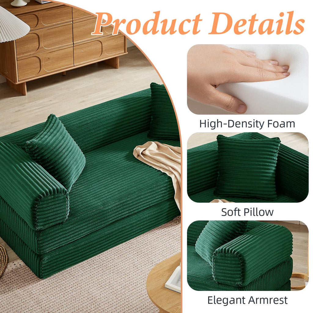 Green Corduroy Convertible Futon Sofa Bed A414
