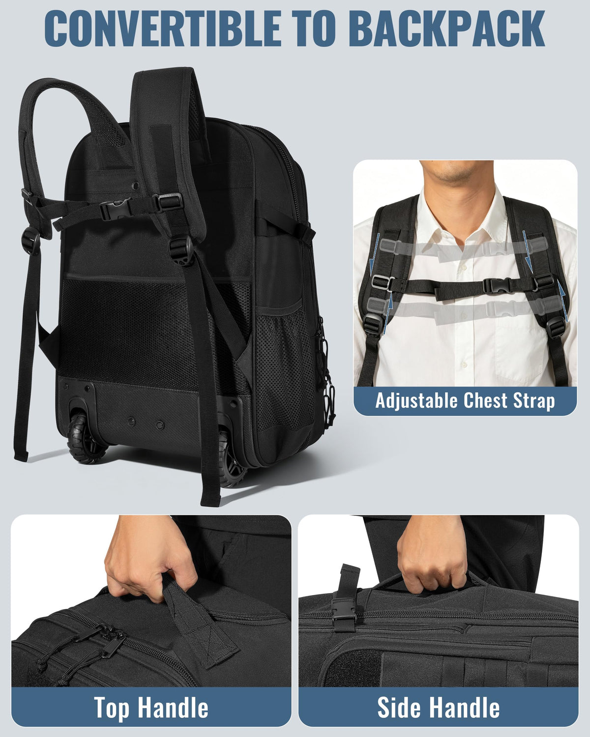 17 Inch Rolling Tactical Laptop Backpack with Wheels J836207