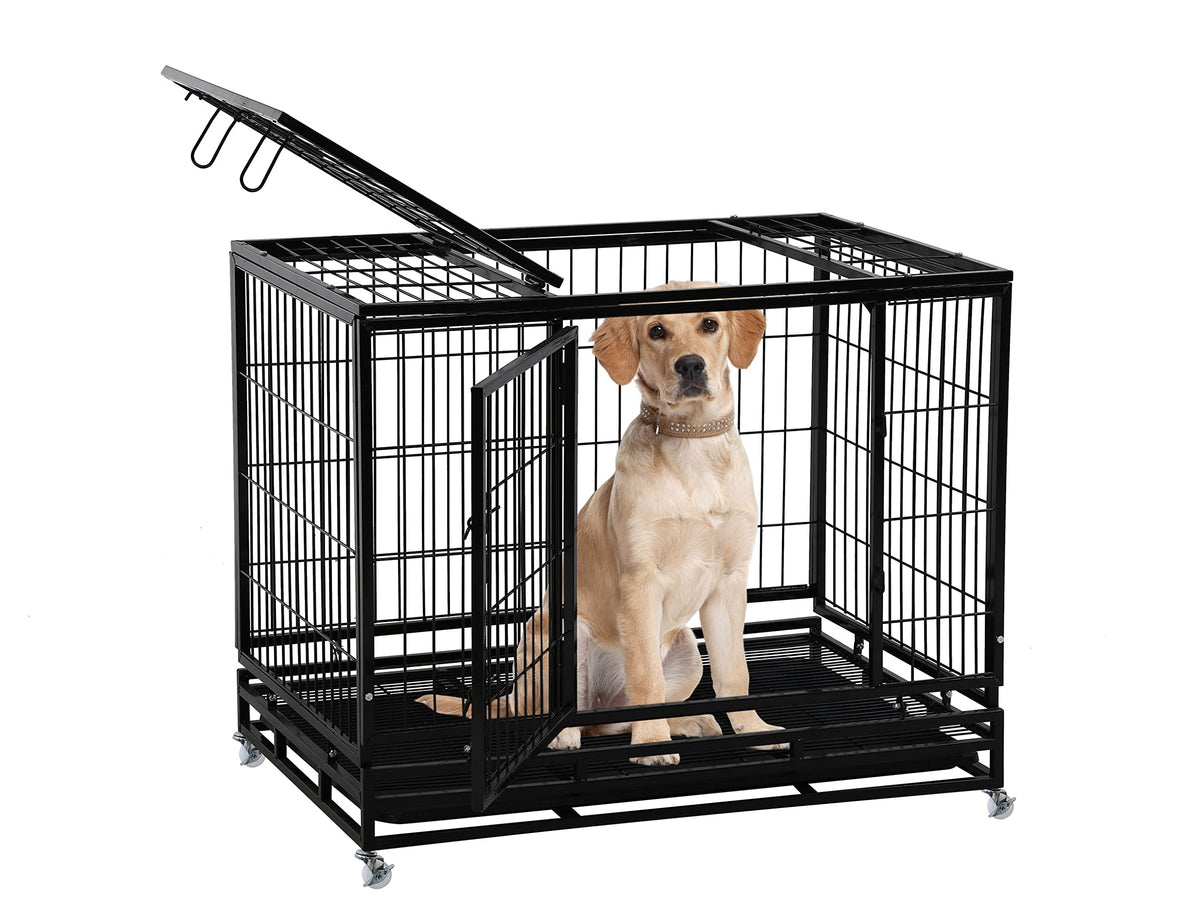 48'' Heavy Duty Metal Dog Crate with Wheels L5488
