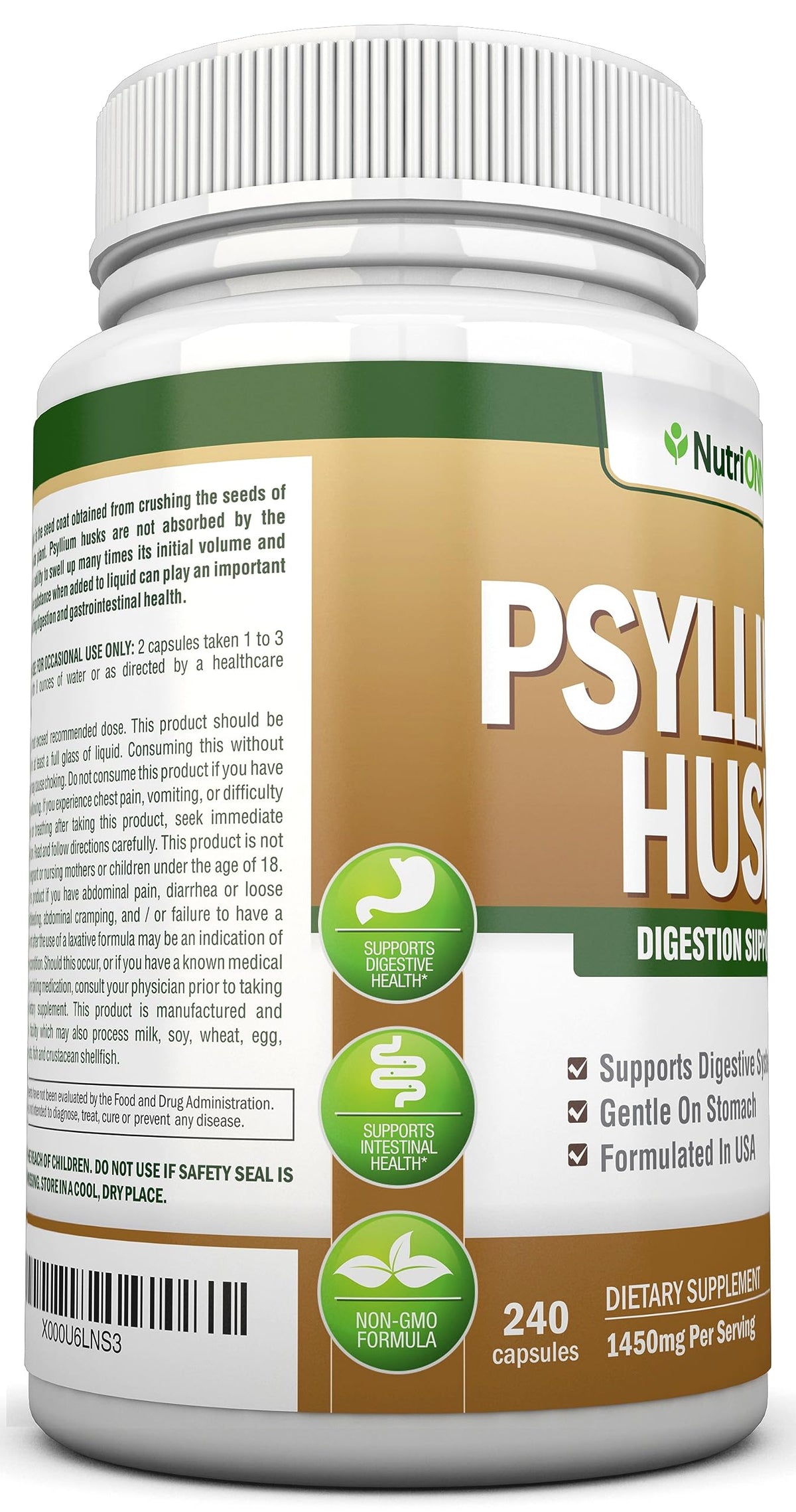 1450mg 240 Capsules Psyllium Husk Fiber Supplement M3259
