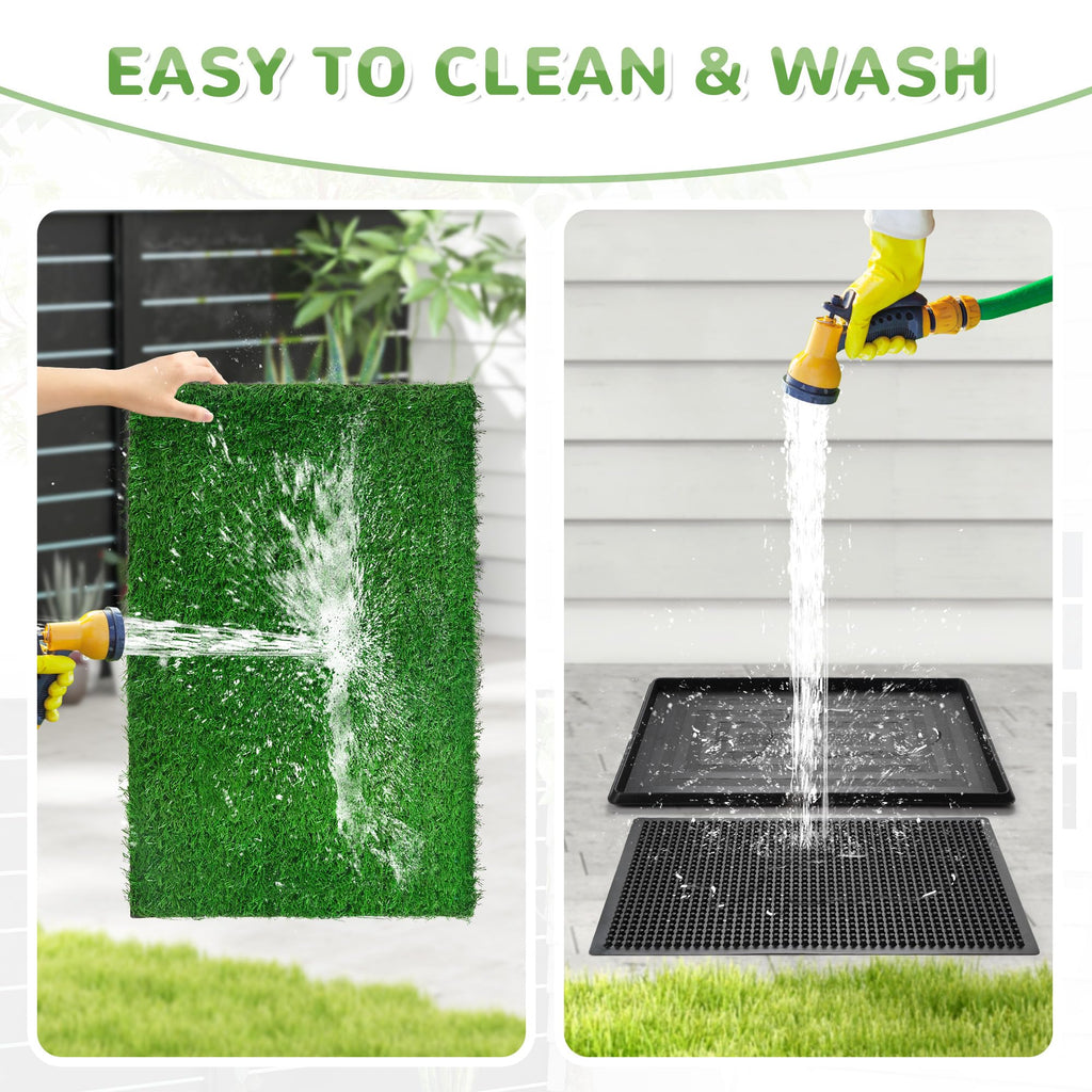 25" x 20" Reusable Indoor Dog Potty with Tray and 2 Artificial Grass Pads L92348