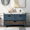Navy Storage Bench with Drawers and Basket W959