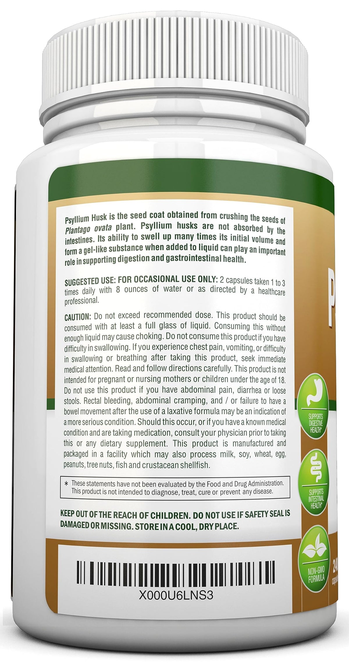 1450mg 240 Capsules Psyllium Husk Fiber Supplement M3259